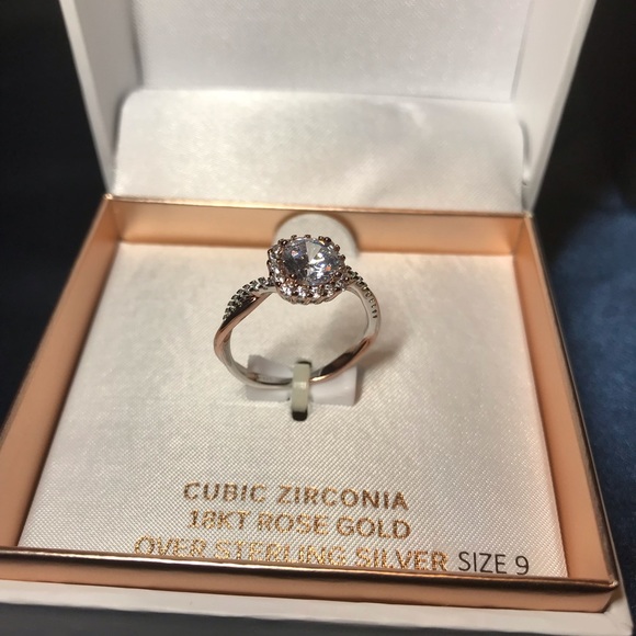 18K Rose Gold over Sterling Silver Cubic Zirconia Ring size 9 - Picture 3 of 6